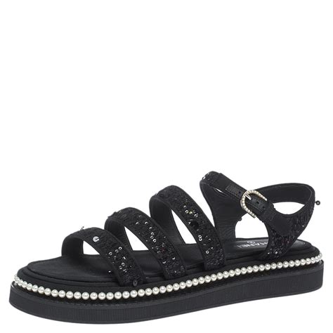 chanel pearl flat sandals|Chanel sandals with straps.